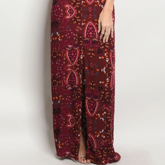 Brand New Burgundy Boho Flowy Strappy Maxi Dress - Picture 3 of 6
